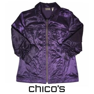 Chico’s Chelsa Jacket 3/4 Ruched Sleeves Zip Front Casual/Dressy Grape L/12 NWOT
